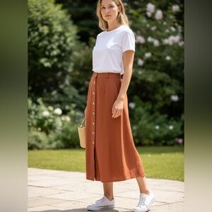 Bonpoint Terracotta Brown Button-Down Skirt 1